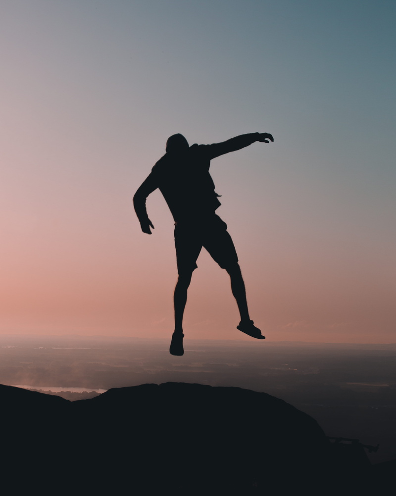 outdoors, sunset, rock - object, tranquility, sunrise, scenics - nature, man, rock, silhouette, real people, mountain, cliff, men, red, 4K, beauty in nature
