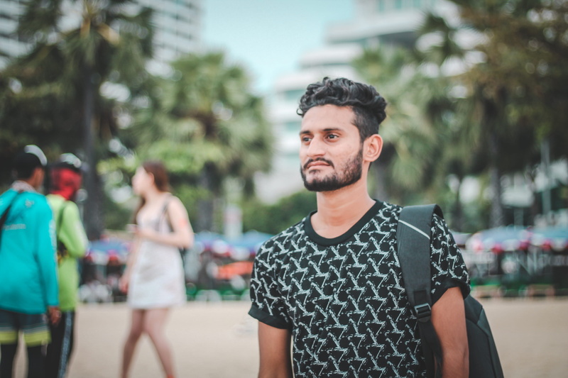fine-looking, beard, wearing, guy, model, hair, casual, day, outfit, standing, pose, close-up, human, blurred, man, portrait, young, lifestyles, front view
