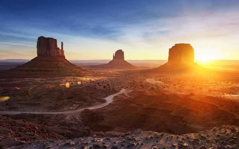 nature, 720P, Monument Valley, rock formation, sunlight, landscape, USA, desert, dirt road