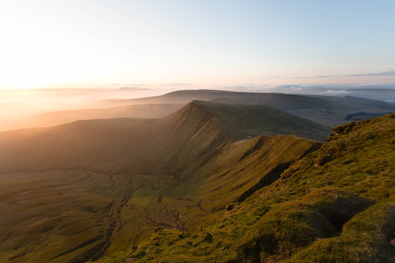 hour, sunlight, golden, united kingdom, pen y fan, sun, sky, environment, aerial, non-urban scene, desert, land, view, mountain range, sunrise, travel