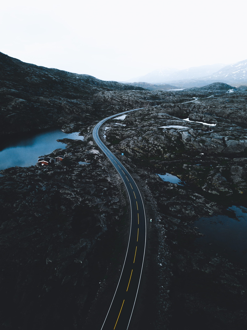 street, car, landscape, sky, lake, highway, multiple Lane Highway, speed, nature, blue, scenics, mountain Range, aerial, dark, rock, mountain, moody, vast landscape