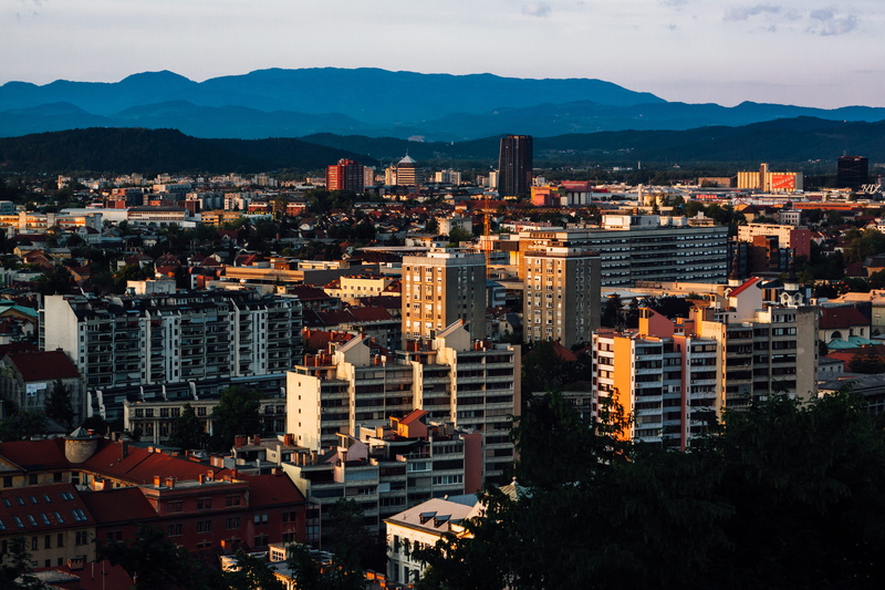 ljubljana, orange, architecture, residential district, city life, town, financial district, crowd, city, building exterior, slovenia, building, sunset
