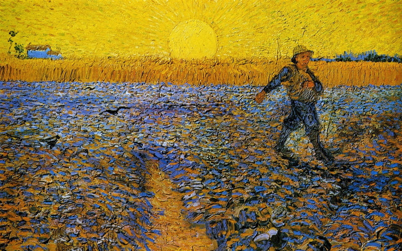 sun, painting, Vincent Van Gogh, 720P, Classic Art, Sower