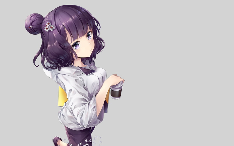 white background, standing, listening, one person, casual clothing, women, hairstyle, hair, purple hair, fashion, females, child, fate grand order, Anime
