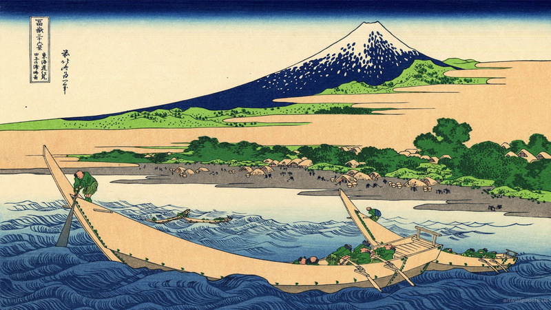 Wood block, 1080P, landscape, Hokusai