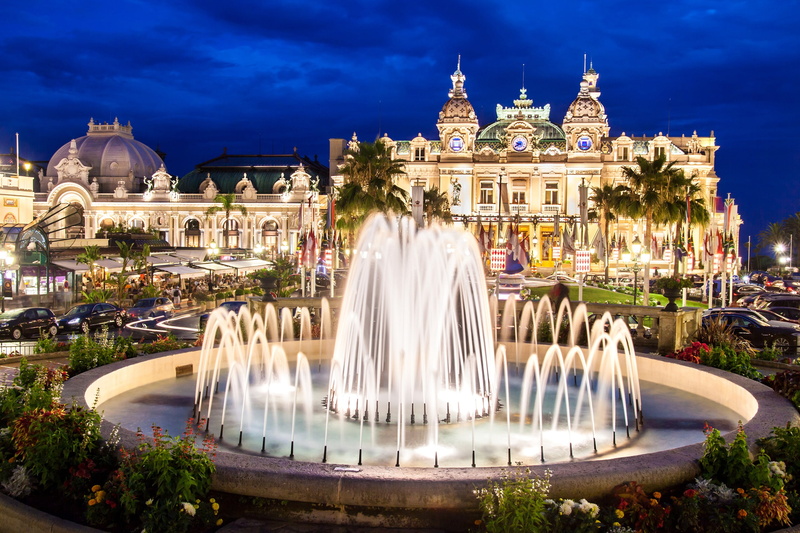 Monaco, Casino, fountain, Monte Carlo, 2K, Palace, night, lights