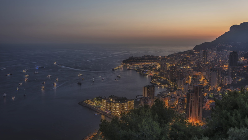 building exterior, coast, sky, monaco, europe, sea, water, 4K, plant, outdoors, aerial photography, sunset, beauty in nature, nature, horizon over water