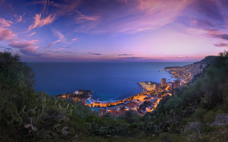 city, Monaco, 4K, cityscape, city lights, coast, sea