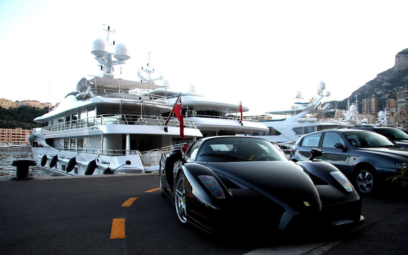 sky, Enzo Ferrari, yacht, boat, cruise ship, street, day, architecture, outdoors, nature, vehicle, black, travel, car, transportation, Ferrari, built structure