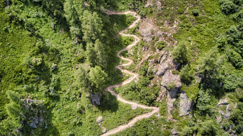 mont-blanc, aerial view, plant, land, high angle view, scenics - nature, aerial, no people, tranquility, drone view, 4K, hiking path, winding road