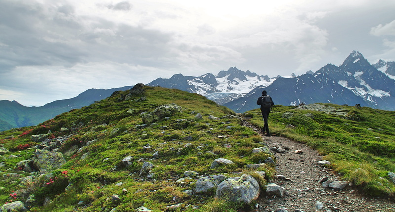 hike, environment, scenics - nature, sky, non-urban scene, snowcapped mountain, activity, mountain peak, landscape, france, lac blanc, tranquility, rock