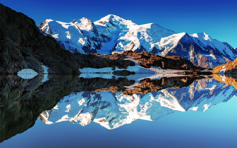 blanc, 1080P, mont, Mountains, Mirror, Reflections, White, Alps, France, Lake