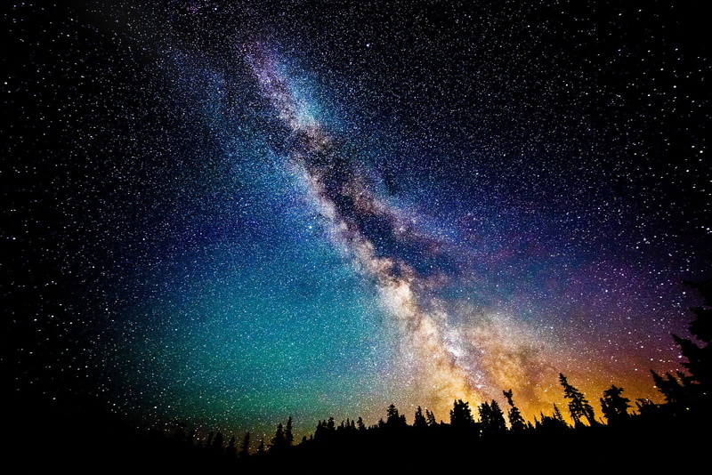 galaxy, tranquility, star field, purple, no people, tranquil scene, low angle view, silhouette, blue, idyllic, space, milky way, nature, digital art, night