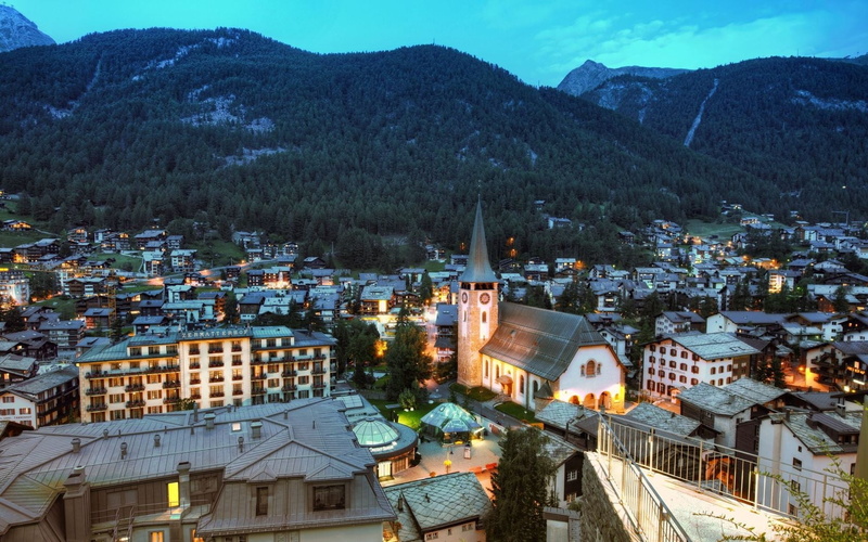 winter, building Exterior, old, history, cold temperature, europe, hill, zermatt, buildings, town, village, townscape, famous Place, high angle view, 720P
