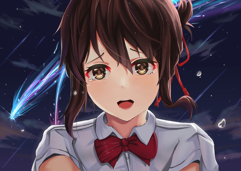 crying, fantasy art, shooting stars, anime girls, 2K