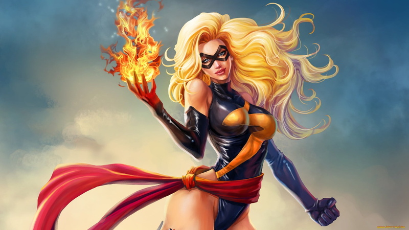 1080P, hair, adult, blond hair, three quarter length, artwork, Miss Marvel, beautiful woman, real people, long hair, fantasy girl, Marvel Comics, one person