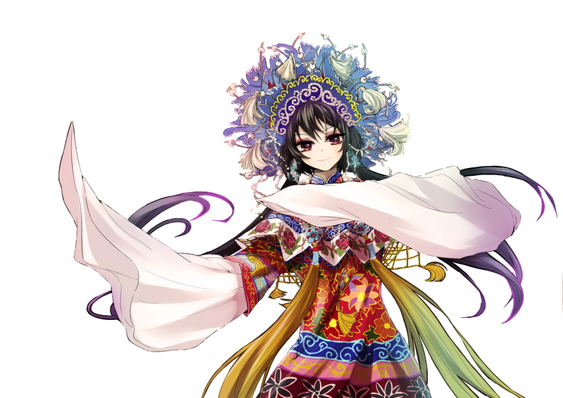 clothing, one person, studio shot, Luo Tianyi, indoors, representation, disguise, anime girls, transparent background, Vocaloid, costumes, headdress, smiling