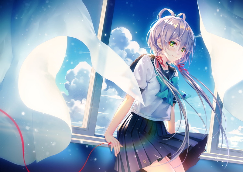 dress, green eyes, 720P, digital art, artwork, purple hair, Vocaloid China, Vocaloid, ribbon, Luo Tianyi, twintails
