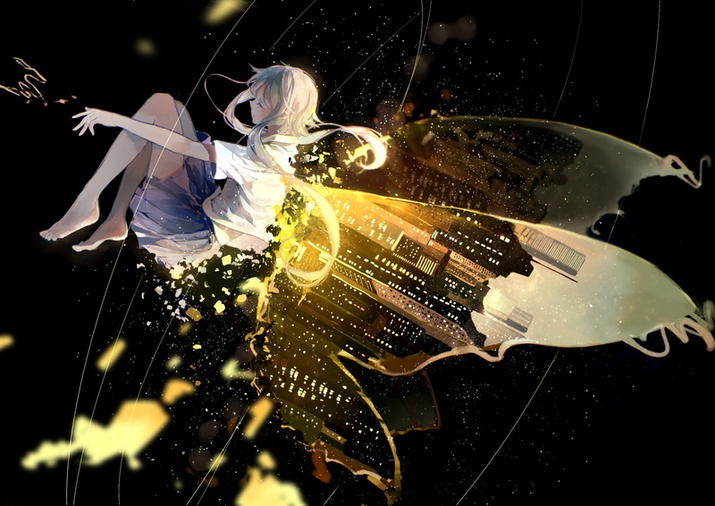 vocaloid, bou, hair, luo, china, wings, tianyi, shaku, barefoot, 1080P, long, skirt