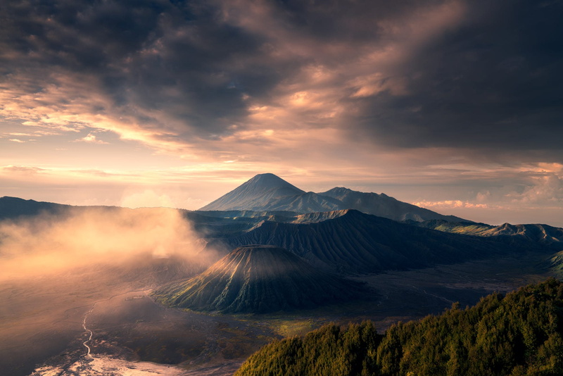 hills, Indonesia, volcano, 1080P, landscape, mist, mountains, sunrise, Mount Bromo, sky, nature