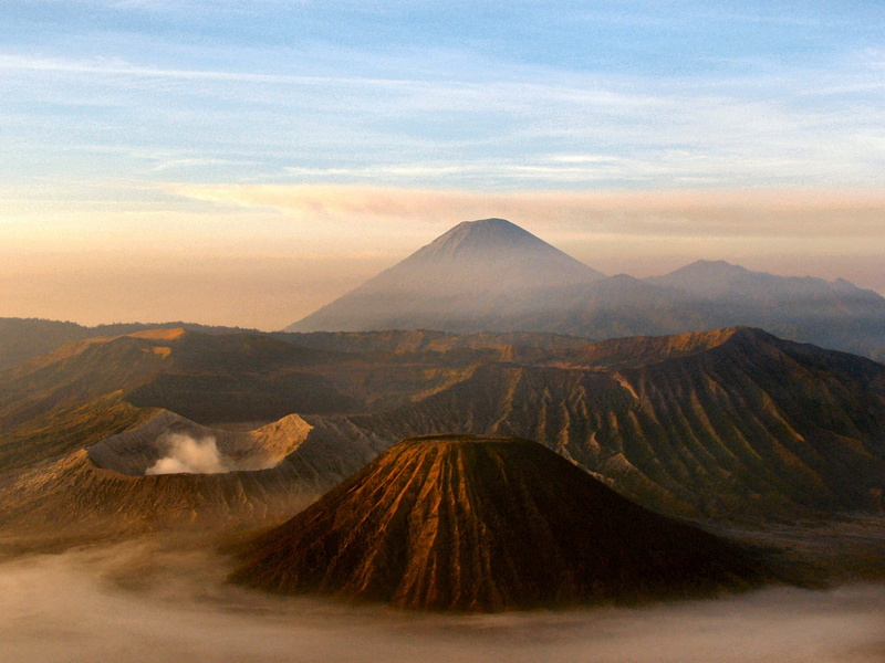 volcanic crater, island, sky, volcanic, exploration, peak, mount bromo, no people, environment, active, land, brown, idyllic, tranquil scene, nature, mountain peak