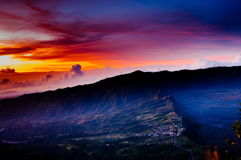 crater, tranquility, tourism, hiking, active volcano, tranquil scene, mountain range, scenics - nature, indonesia, java, high angle view, sky, outdoors