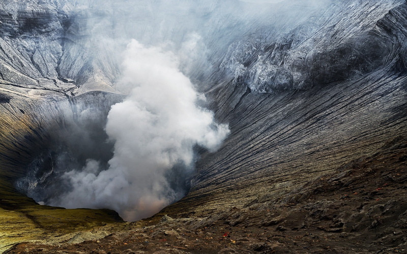 environment, smoke - physical structure, sign, volcanic crater, nature, steam, geology, hot spring, warning sign, landscape, mountain, 1080P, power in nature