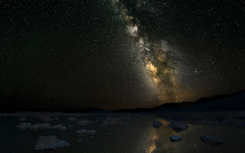 nature, milky, rocks, hd, way, night, 1080P, stars, stones, reflection, galaxy