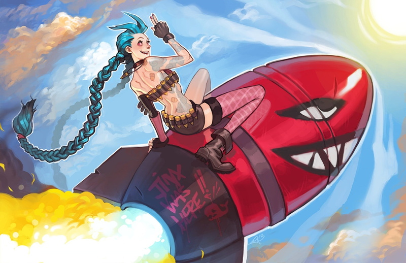 multi colored, blue, clothing, Jinx (League of Legends), haired, one person, sky, human arm, young adult, nature, character, leisure activity, happiness