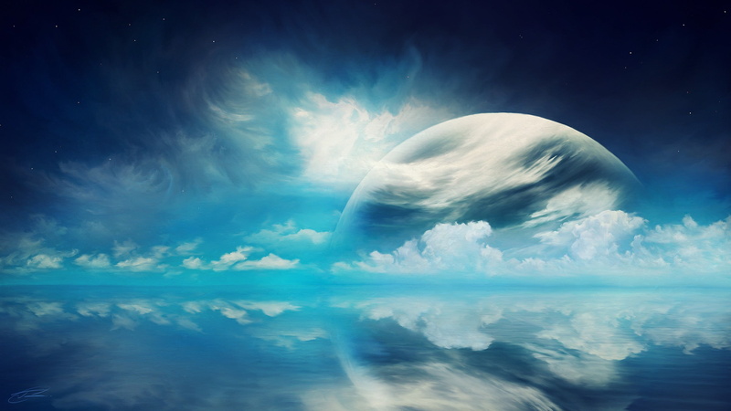 environment, sky, white, outdoors, power in nature, mystery, blue, stars, cloud - sky, painting, water, motion, nature, horizon, reflection, cyan, beauty in nature