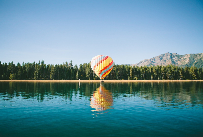 nature, scenics - nature, mountains, day, adventure, lake, hot air balloon, river, forest, landscape, plant, South Lake Tahoe, 1080P, inflatable, outdoors
