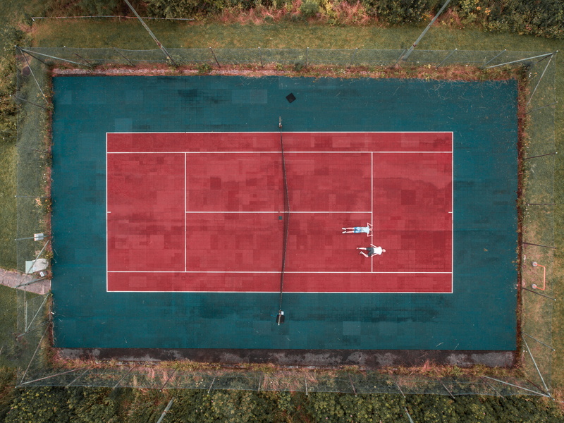 outdoors, sign, tennis, fitness, court, lock screen background, red, no people, blue, birds, tenni, day, green, architecture, aerial view, climbing, eye