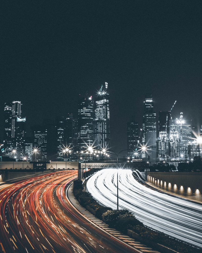 speed, city skyline, vehicles, highway, cars, traffic, no people, built structure, iphone, night, light, photo, time, illuminated