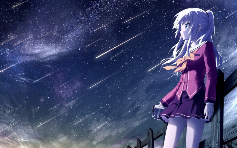 1080P, Tomori Nao, stars, night, anime, school uniform, Charlotte (anime)