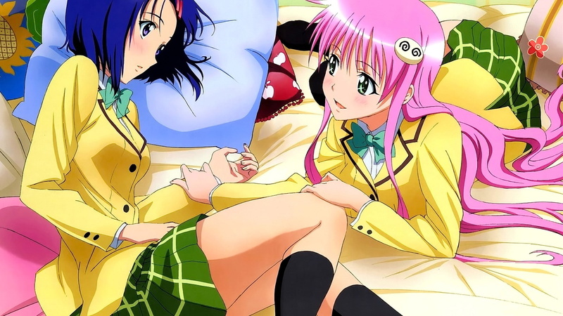 long hair, three quarter length, people, Sairenji Haruna, front view, yellow, anime, young women, open mouth, lifestyles, pink color, indoors, beautiful woman