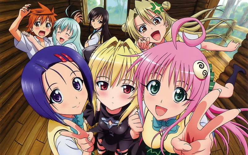 Blonde, Long Hair, Lala Satalin Deviluke, Blush, School Uniform, Black Hair, Selfie, 1080P, Red Eyes, Yui Kotegawa, Rito Yuuki, Green Eyes, Purple Eyes