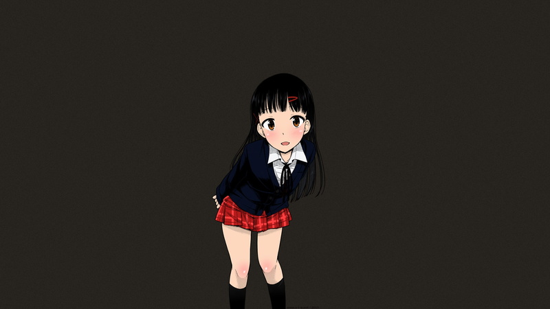 innocence, indoors, anime, anime girls, halloween, socks, one person, schoolgirl, black background, portrait, child, disguise, black color, looking at viewer