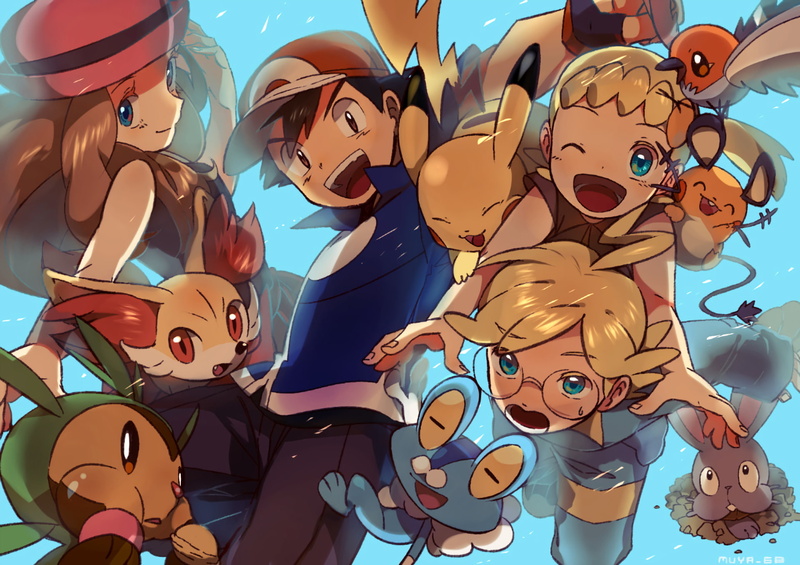 Dedenne (Pokémon), Glasses, Ash (Pokémon), Brown Eyes, Bonnie (Pokémon), Blue Eyes, Yellow Eyes, Long Hair, Chespin (Pokémon), Bunnelby (Pokémon), Short Hair