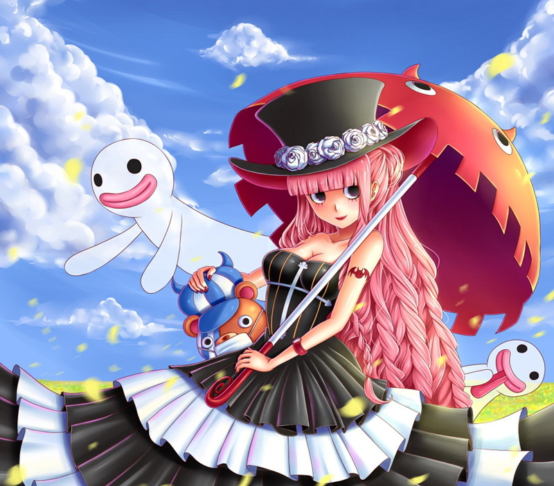 real people, nature, Sky, Tattoo, Perona (One Piece), Purple Eyes, art and craft, day, toy, lifestyles, Blush, human representation, cloud - sky, Smile