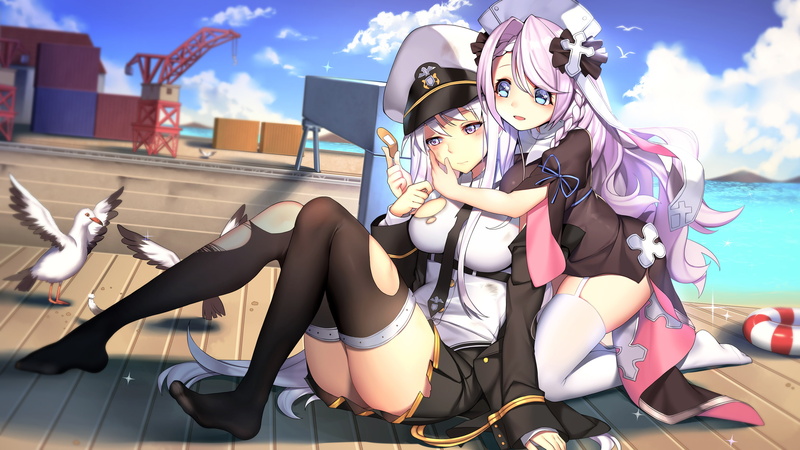 anime girls, torn clothes, thigh-highs, 2K, stockings