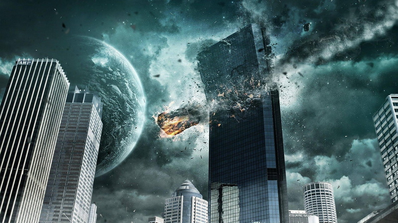 building exterior, digital art, planet, concrete, meteorite, nature, outdoors, cityscape, built structure, no people, sky, architecture, cloud - sky, urban skyline