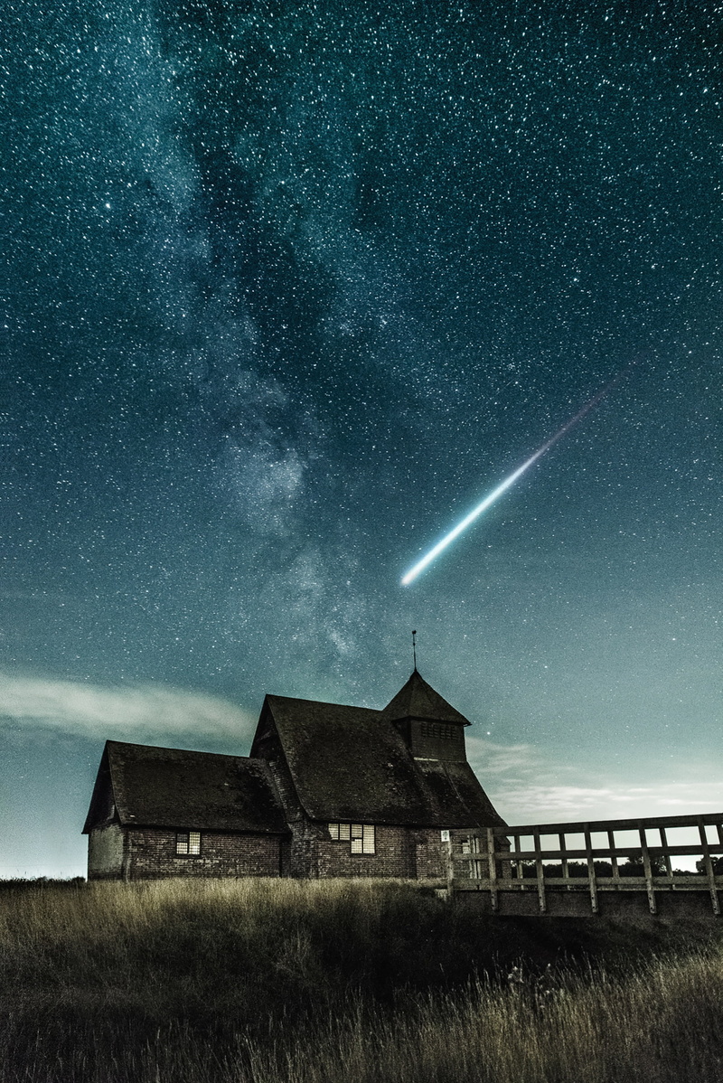 landscape, star - space, night, meteorite, rural scene, space, milky way, no people, architecture, field, building, cottage, bridge, astronomy, grass, long exposure