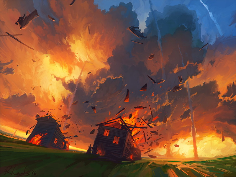 chaos, meteor shower, 1080P, Apocalypse, flame, wooden houses, fire, disaster, the bombing, the fall of the meteorite