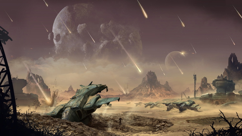 destroyed, game art, ruins, planet, meteorite, science fiction, Halo, desert, video games, 1080P, Pelican (Halo)