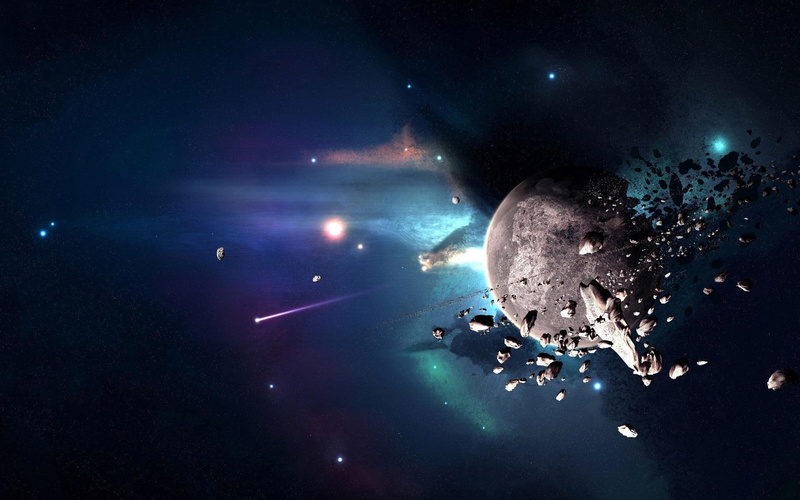gray, meteorites, 1920x1200, planet, circling, meteorite, fantasy, asteroids, 1080P, star