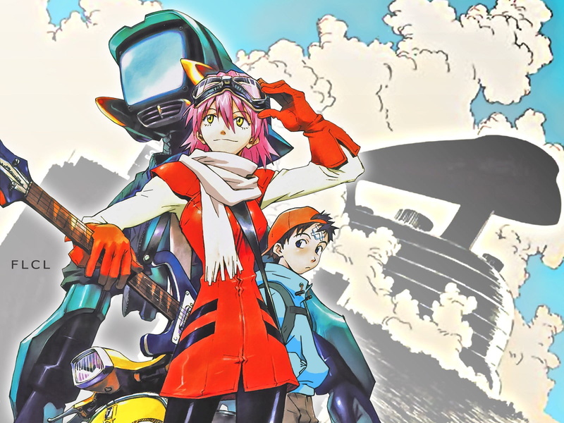 720P, nature, cloud - sky, low angle view, sunlight, male likeness, angel, female likeness, anime girls, FLCL, sculpture, standing, art and craft, human representation