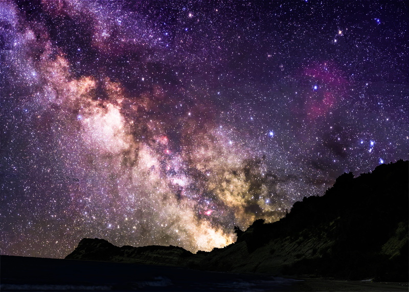 forest, night, space and astronomy, landscape, cape, scenics - nature, tranquil scene, majestic, astronomy, star - space, star, outdoors, mountain, idyllic