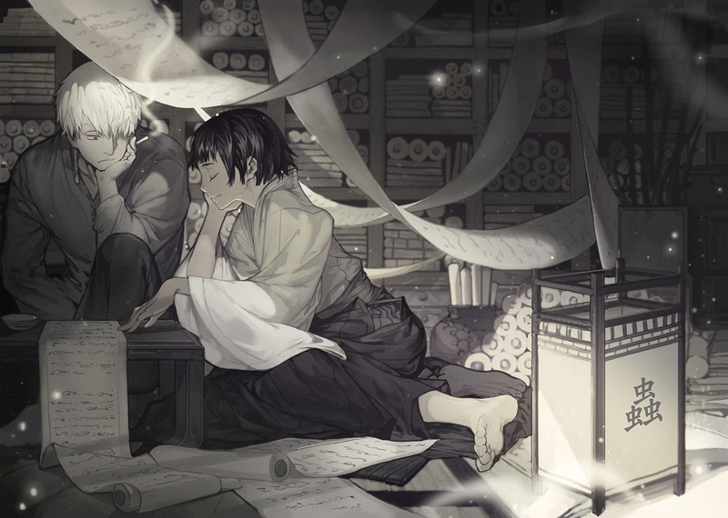 digital art, monochrome, anime, anime girls, artwork, Mushishi, 720P