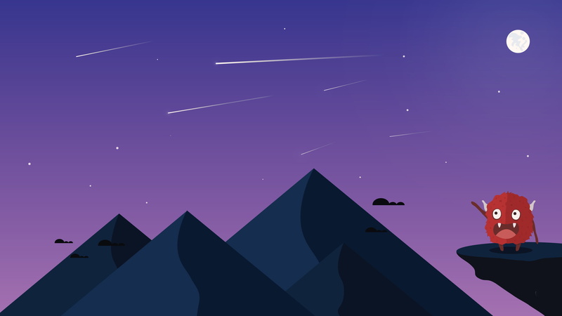 night, Starfall, PopArt Studio, figure, monster, 2K, Design, mountains
