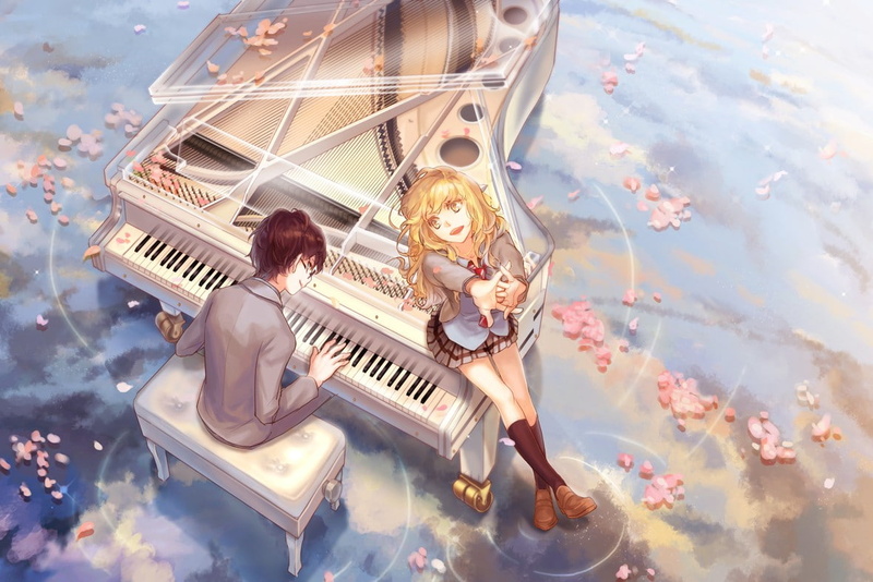 uniform, Miyazono Kaori, anime girls, 480P, piano, glasses, Shigatsu wa Kimi no Uso, Arima Kousei